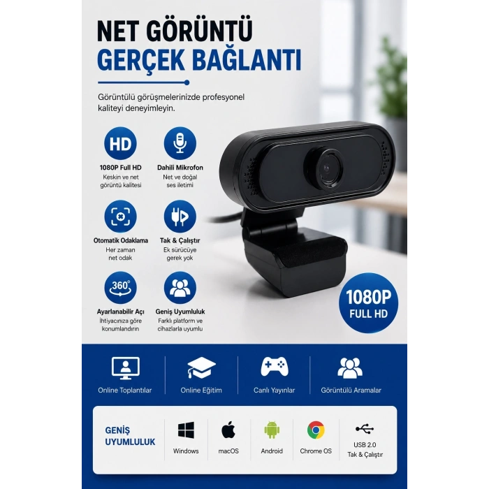 Webcam Orjınal 1080p Hd Konferans Kamera Dahili Mikrofon Görüntülü Sohbet Yayın Kamerası Hd Video Ae-112