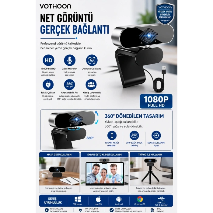 Webcam Orjınal 1080p Hd Konferans Kamera Dahili Mikrofon Görüntülü Sohbet Yayın Kamerası Hd Video Ae-104