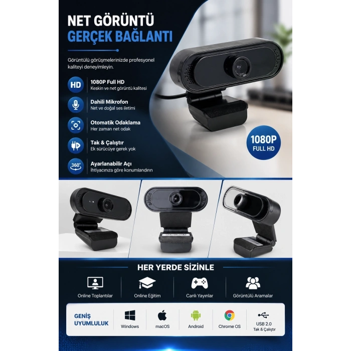 Webcam Orjınal 1080p Hd Konferans Kamera Dahili Mikrofon Görüntülü Sohbet Yayın Kamerası Hd Video Ae-112