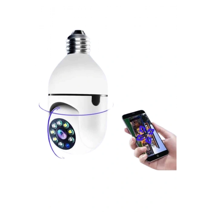Wifi Güvenlik Kamerası 360 Derece Dönebilen Harekete Duyarlı Gece Görüşlü Ampul