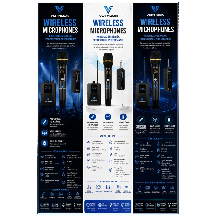 Wireless Mikrofon Sistemi Uhf Kablosuz El Mikrofonu Profesyonel Ses Performansı 50 Mt Menzil