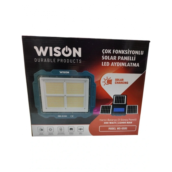 Ws-5585 Çok Fonksiyonlu 3 Solar Panelli 400w Spot Aydınlatma