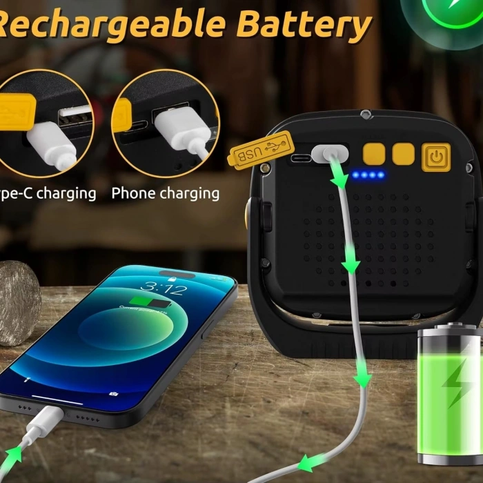 Ws-582  Powerbank Özellikli Tripod Bağlantılı Mıknatıslı 3500 Lümen Usb Şarjlı Çalışma Feneri