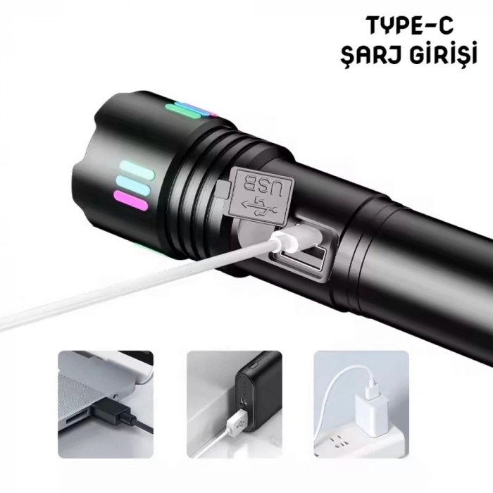 Ws-9944 20w Zoomlu Fosforlu Metal Şarjlı El Feneri