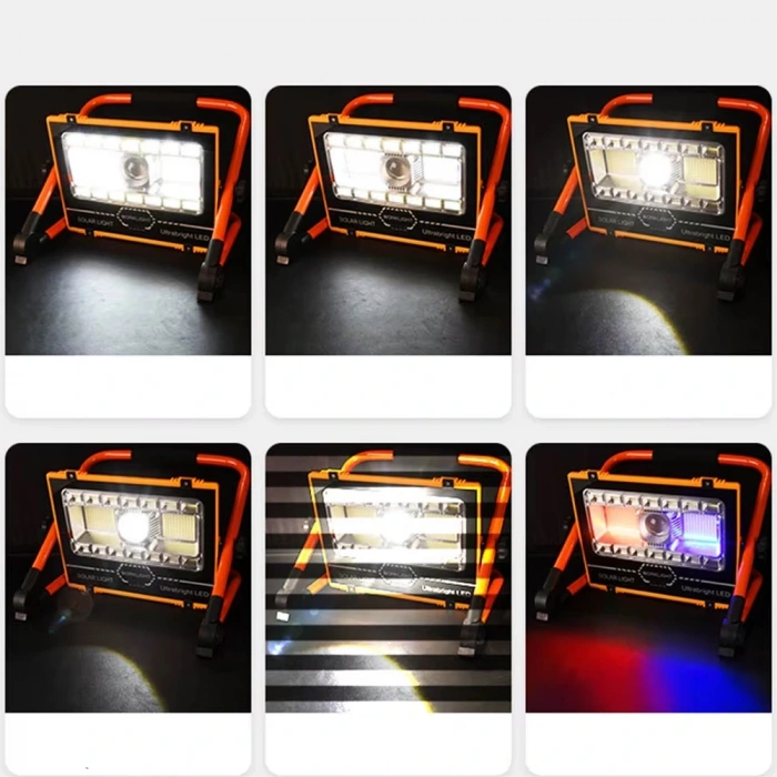 Wt-734 P70 Led Solar Panel Şarjlı Taşınabilir Projektör (176 Smd + Yan Led)