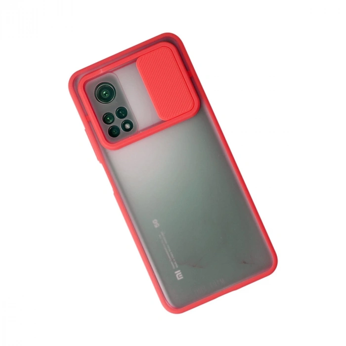 Xiaomi Mi 10t Kılıf Palm Buzlu Kamera Sürgülü Silikon - Kırmızı
