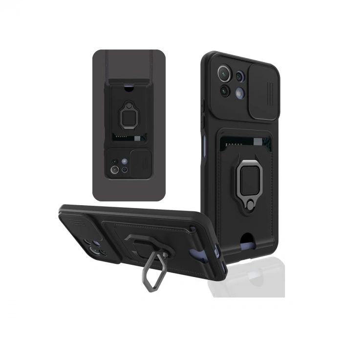 Xiaomi Mi 11 Lite Kılıf Zuma Kartvizitli Yüzüklü Silikon - Siyah