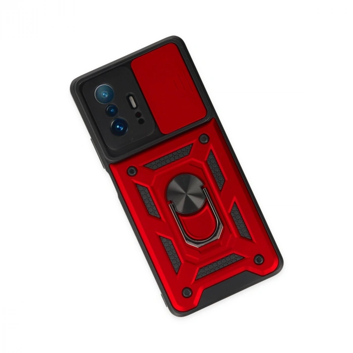 Xiaomi Mi 11t Pro Kılıf Pars Lens Yüzüklü Silikon - Kırmızı