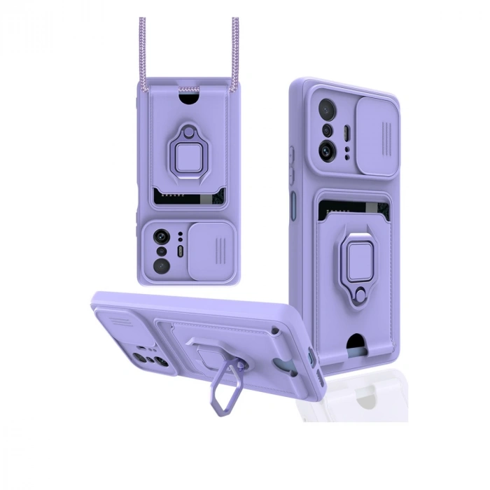 Xiaomi Mi 11t Pro Kılıf Zuma Kartvizitli Yüzüklü Silikon - Lila