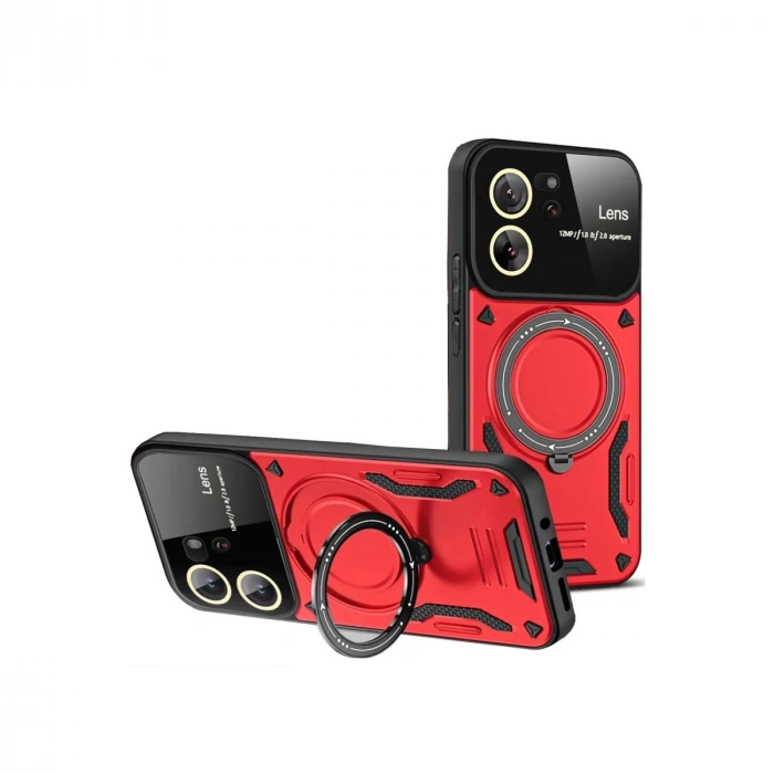 Xiaomi Mi 13t Pro Kılıf Joy Lens Standlı Kapak - Kırmızı