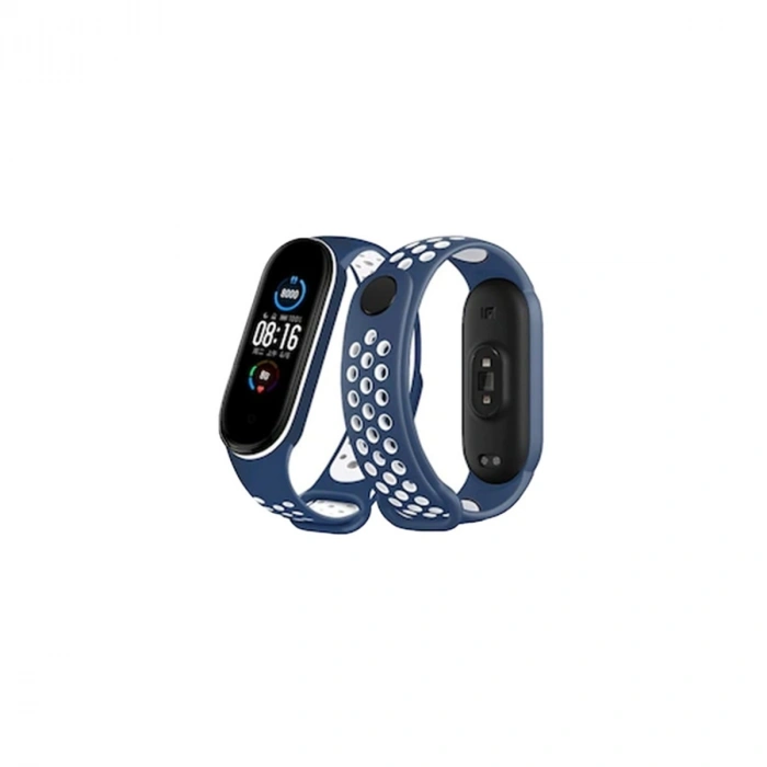 Xiaomi Mi Band 6 Spor Delikli Kordon - Lacivert-beyaz