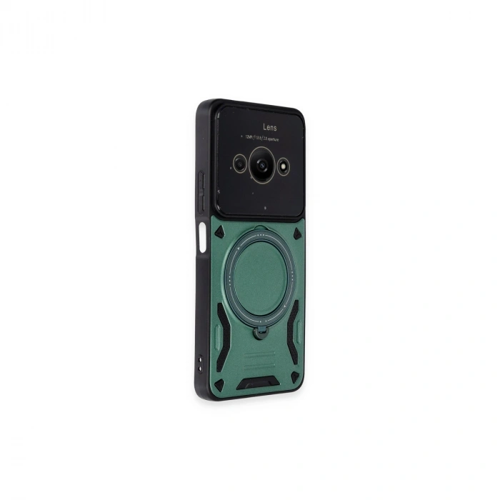 Xiaomi Poco C61 Kılıf Joy Lens Standlı Kapak - Koyu Yeşil