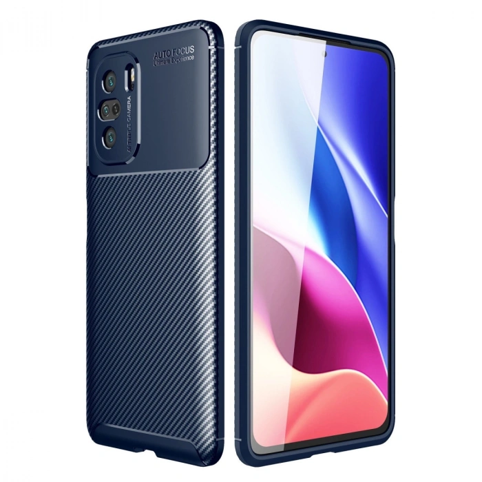 Xiaomi Poco F3 Kılıf Auto Focus Karbon Kapak - Lacivert