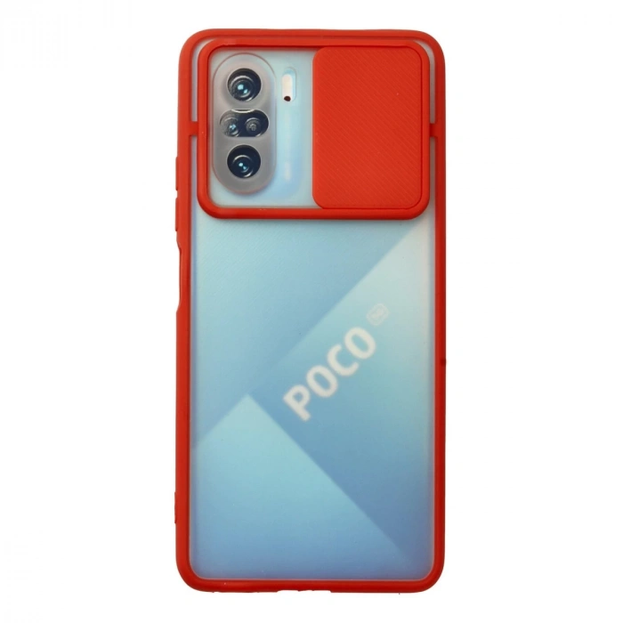 Xiaomi Poco F3 Kılıf Palm Buzlu Kamera Sürgülü Silikon - Kırmızı