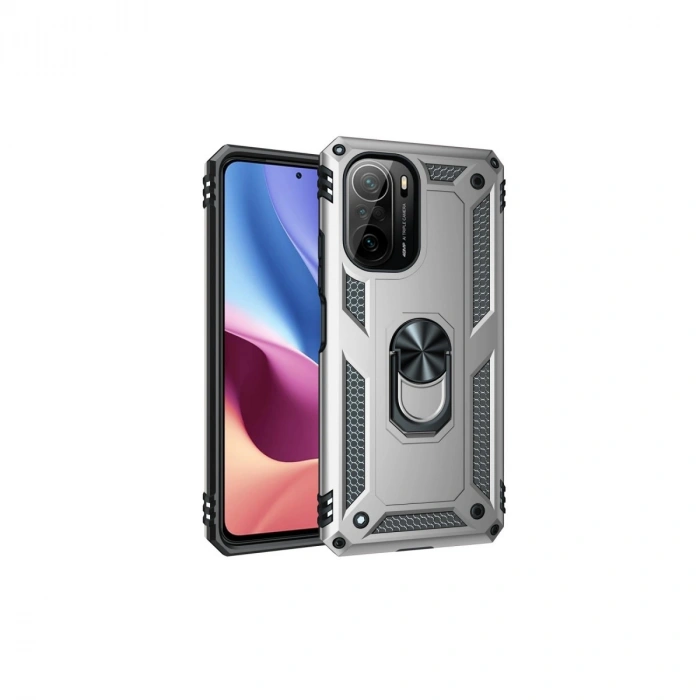 Xiaomi Poco F3 Kılıf Sofya Yüzüklü Silikon Kapak - Gümüş