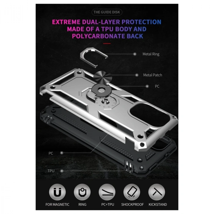 Xiaomi Poco F3 Kılıf Sofya Yüzüklü Silikon Kapak - Gümüş