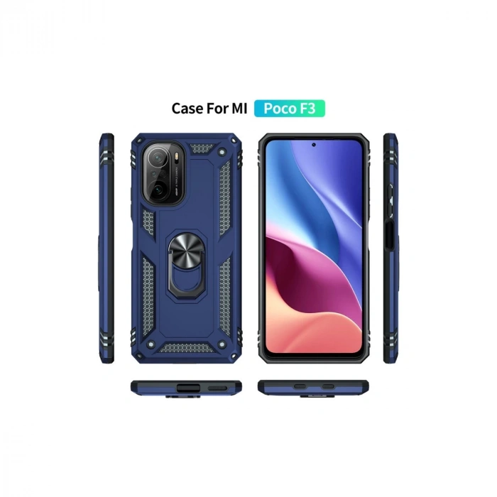 Xiaomi Poco F3 Kılıf Sofya Yüzüklü Silikon Kapak - Lacivert