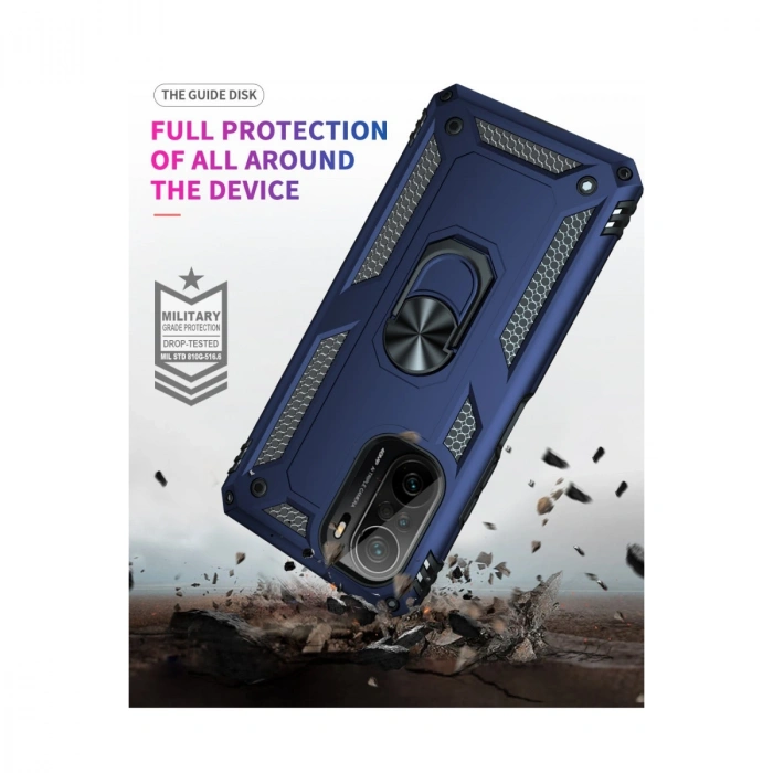 Xiaomi Poco F3 Kılıf Sofya Yüzüklü Silikon Kapak - Lacivert