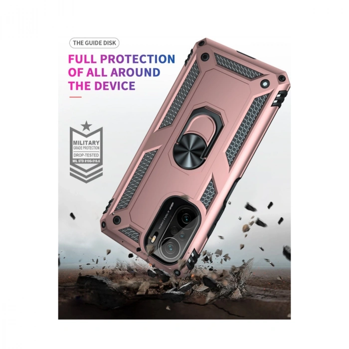 Xiaomi Poco F3 Kılıf Sofya Yüzüklü Silikon Kapak - Rose