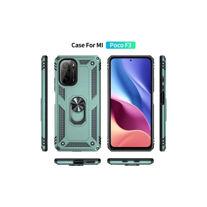 Xiaomi Poco F3 Kılıf Sofya Yüzüklü Silikon Kapak - Yeşil