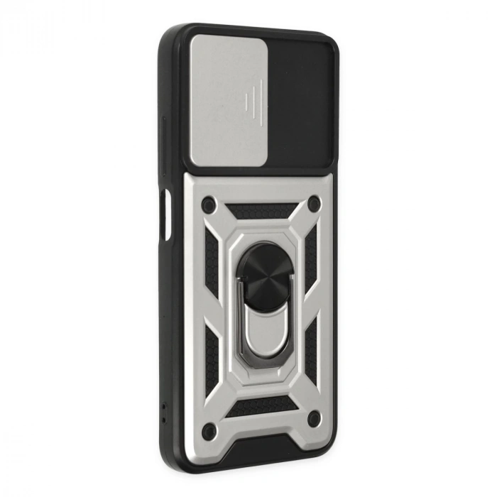 Xiaomi Poco M5 Kılıf Pars Lens Yüzüklü Silikon - Gümüş