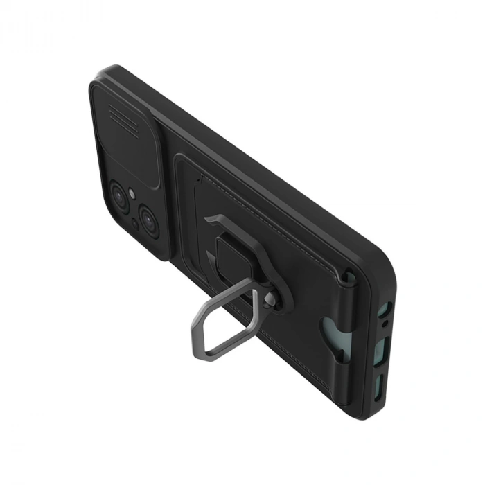 Xiaomi Poco M5 Kılıf Zuma Kartvizitli Yüzüklü Silikon - Siyah