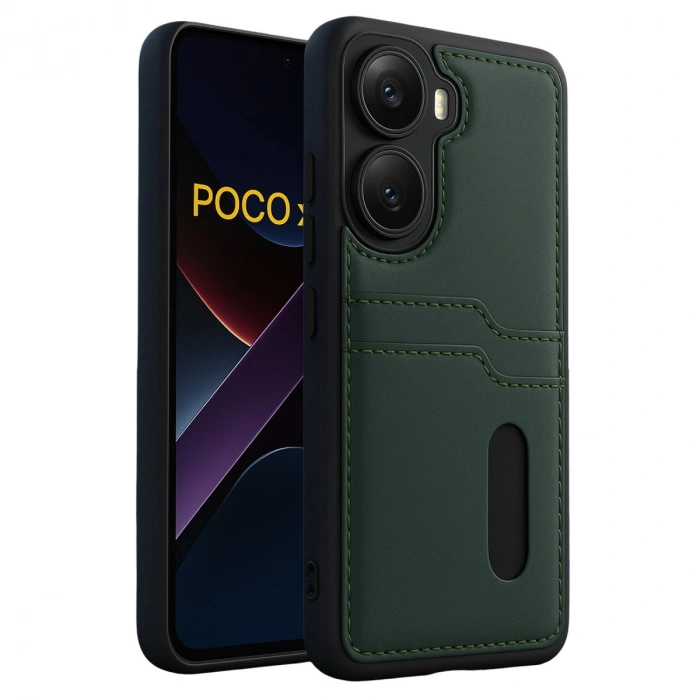 Xiaomi Poco X7 Pro Kılıf Sara Kartvizitli Deri Kılıf - Koyu Yeşil