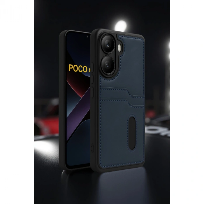 Xiaomi Poco X7 Pro Kılıf Sara Kartvizitli Deri Kılıf - Lacivert