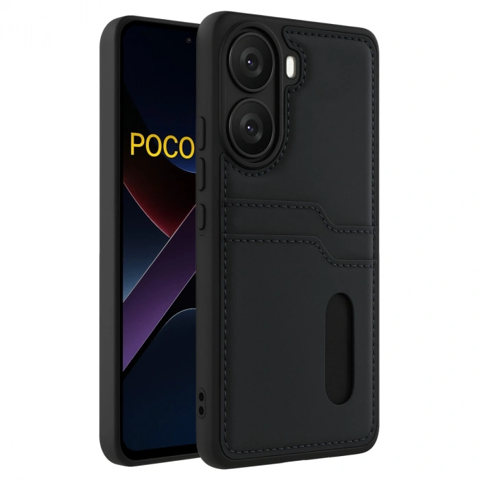 Xiaomi Poco X7 Pro Kılıf Sara Kartvizitli Deri Kılıf - Siyah