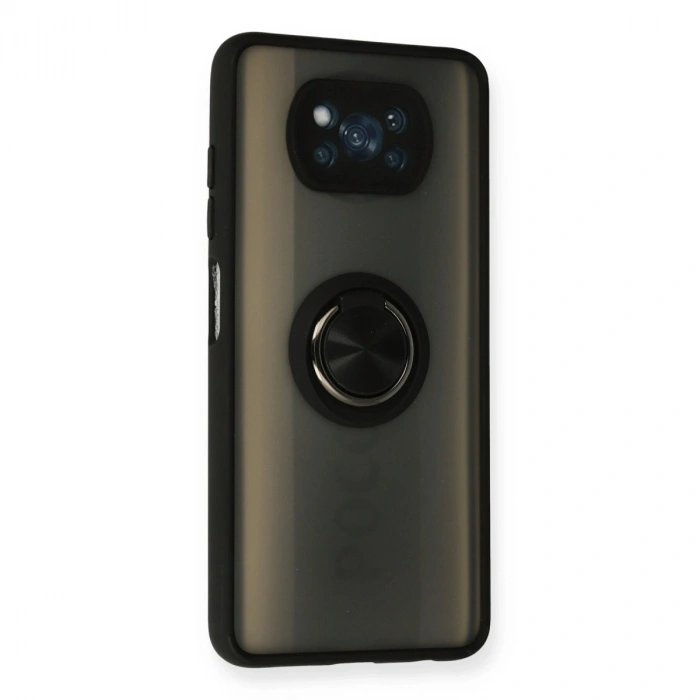 Xiaomi Pocophone X3 Kılıf Montreal Yüzüklü Silikon Kapak - Siyah
