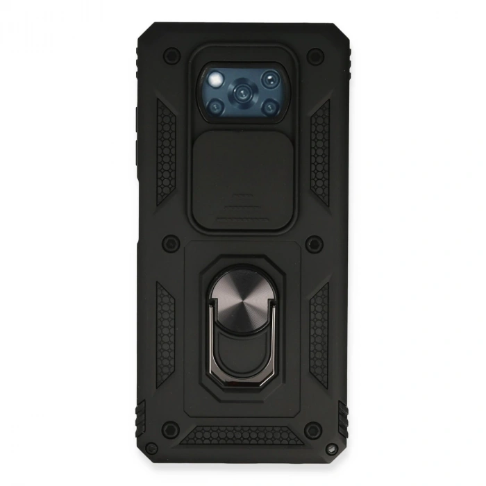 Xiaomi Pocophone X3 Kılıf Pars Lens Yüzüklü Silikon - Siyah