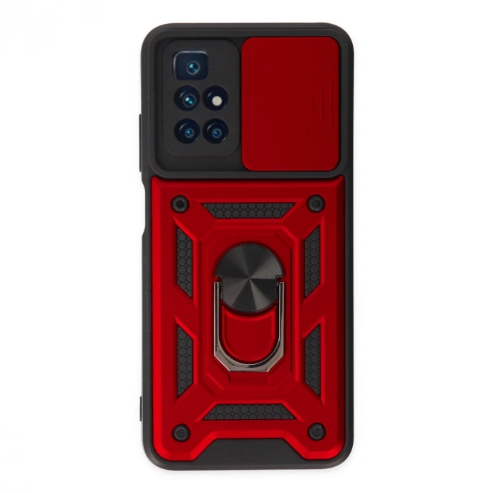 Xiaomi Redmi 10 2022 Kılıf Pars Lens Yüzüklü Silikon - Kırmızı