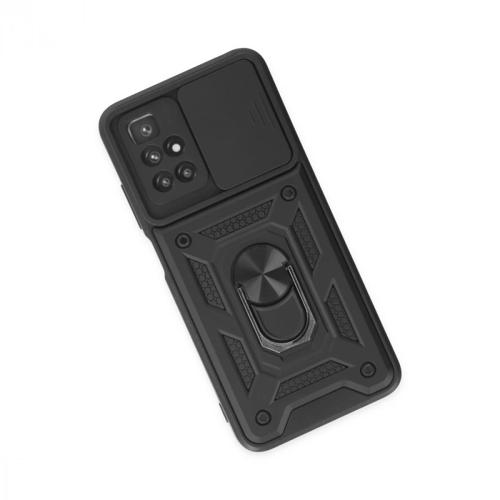 Xiaomi Redmi 10 2022 Kılıf Pars Lens Yüzüklü Silikon - Siyah