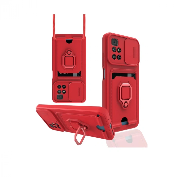 Xiaomi Redmi 10 2022 Kılıf Zuma Kartvizitli Yüzüklü Silikon - Kırmızı