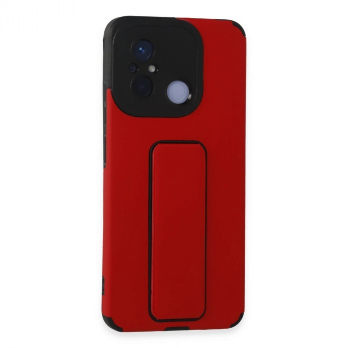 Xiaomi Redmi 12c Kılıf Mega Standlı Silikon - Kırmızı