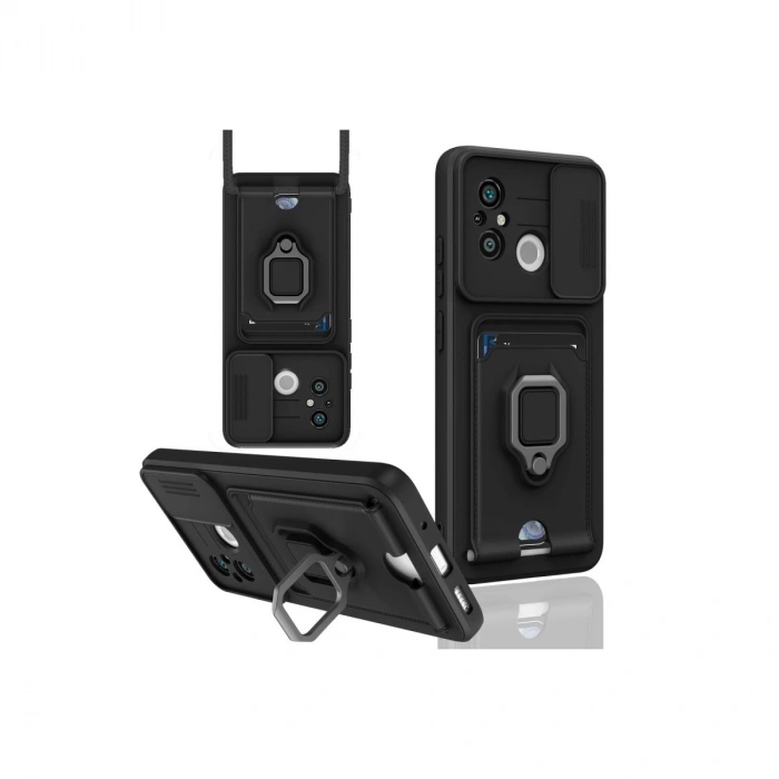 Xiaomi Redmi 12c Kılıf Zuma Kartvizitli Yüzüklü Silikon - Siyah