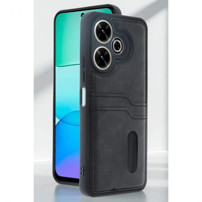 Xiaomi Redmi 13 4g Kılıf Sara Kartvizitli Deri Kılıf - Siyah