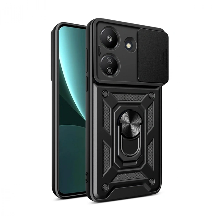 Xiaomi Redmi 13c Kılıf Pars Lens Yüzüklü Silikon - Siyah