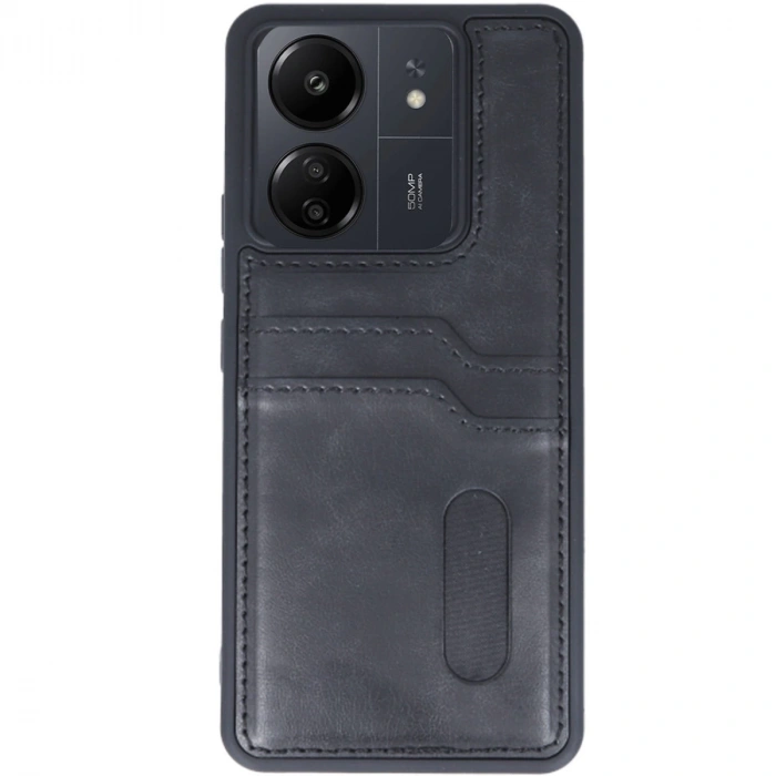 Xiaomi Redmi 13c Kılıf Sara Kartvizitli Deri Kılıf - Siyah