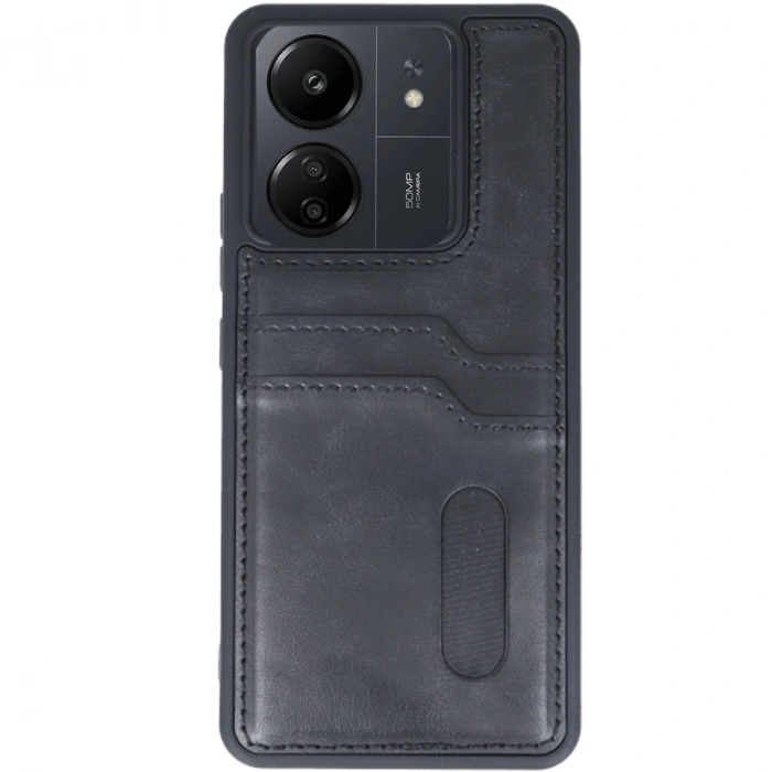Xiaomi Redmi 13c Kılıf Sara Kartvizitli Deri Kılıf - Siyah