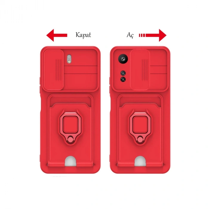 Xiaomi Redmi 13c Kılıf Zuma Kartvizitli Yüzüklü Silikon - Kırmızı