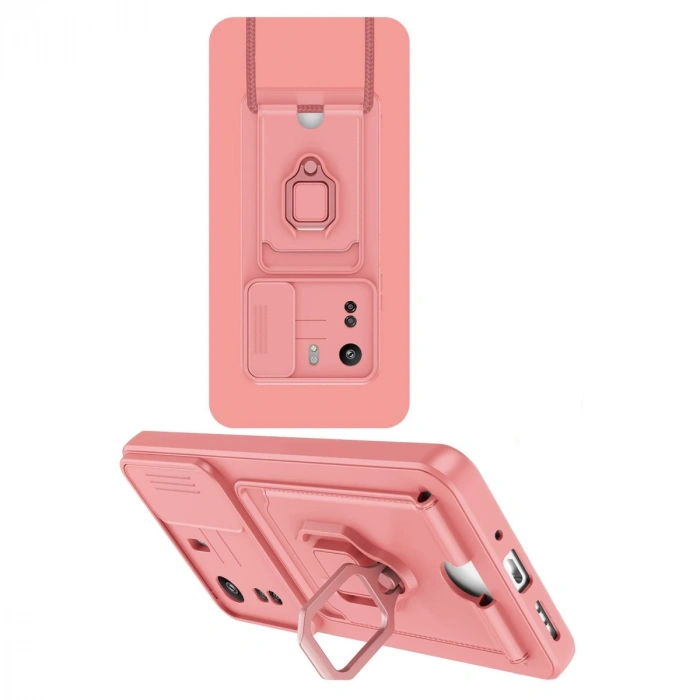 Xiaomi Redmi 13c Kılıf Zuma Kartvizitli Yüzüklü Silikon - Pembe