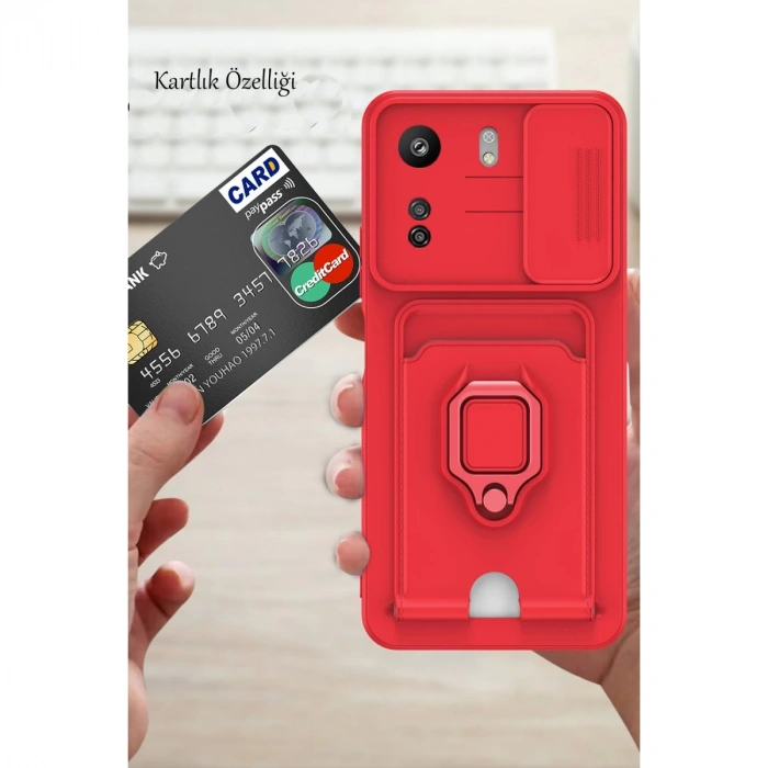 Xiaomi Redmi 13c Kılıf Zuma Kartvizitli Yüzüklü Silikon - Pembe