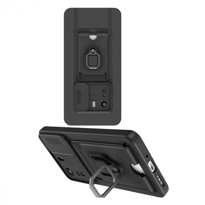 Xiaomi Redmi 13c Kılıf Zuma Kartvizitli Yüzüklü Silikon - Siyah