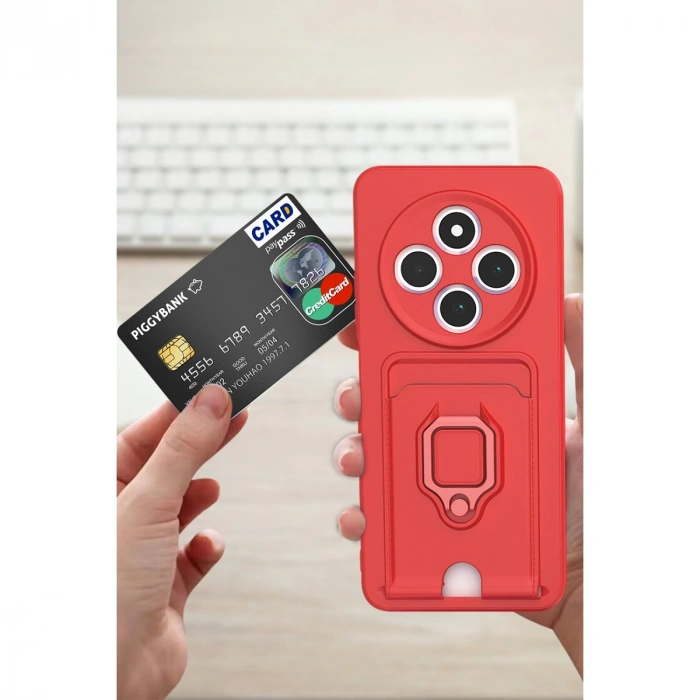Xiaomi Redmi 14c Kılıf Zuma Kartvizitli Yüzüklü Silikon - Pembe