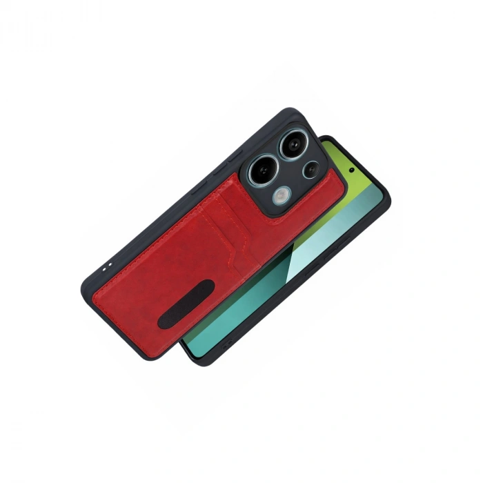 Xiaomi Redmi 15c 4g Sara Kartvizitli Deri Kılıf - Kırmızı