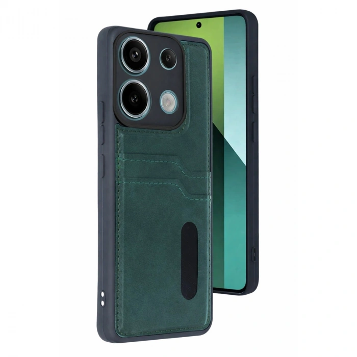 Xiaomi Redmi 15c 4g Sara Kartvizitli Deri Kılıf - Yeşil