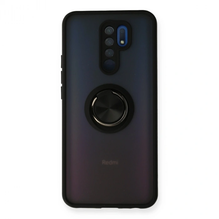 Xiaomi Redmi 9 Kılıf Montreal Yüzüklü Silikon Kapak - Siyah