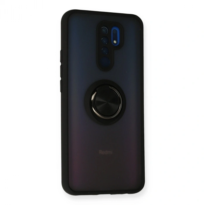 Xiaomi Redmi 9 Kılıf Montreal Yüzüklü Silikon Kapak - Siyah