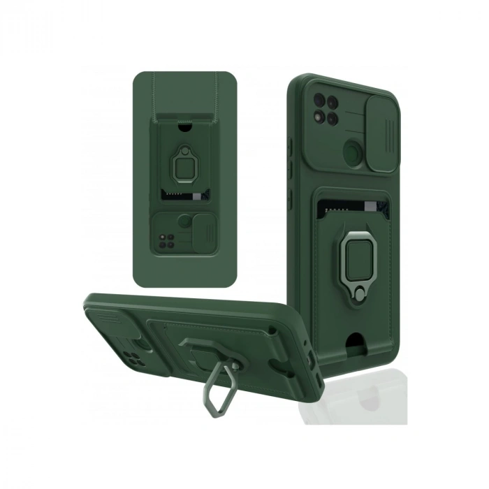 Xiaomi Redmi 9c Kılıf Zuma Kartvizitli Yüzüklü Silikon - Yeşil